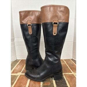 Franco Sarto Boots Women's Sz 6M Knee High Black & Brown Leather L-Lizabeth